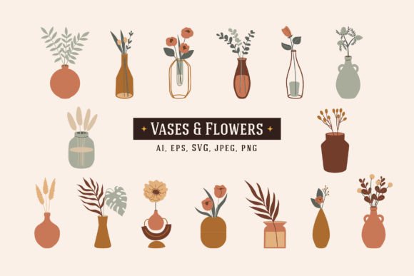 15 Vases Flowers Set for Graphics & Illustrations
