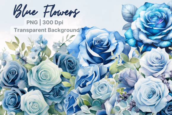 Blue Roses Clipart: Watercolor Illustrations for Creative Design