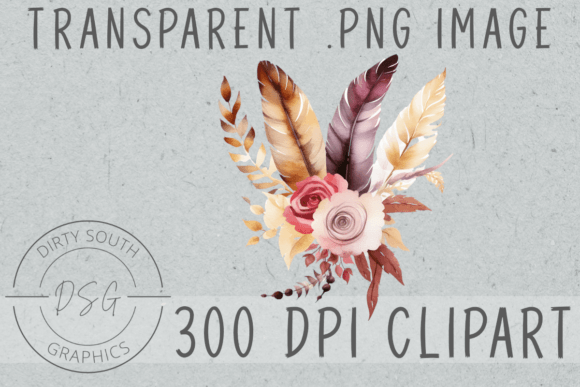 Boho Feather Flowers Arrangement Graphics