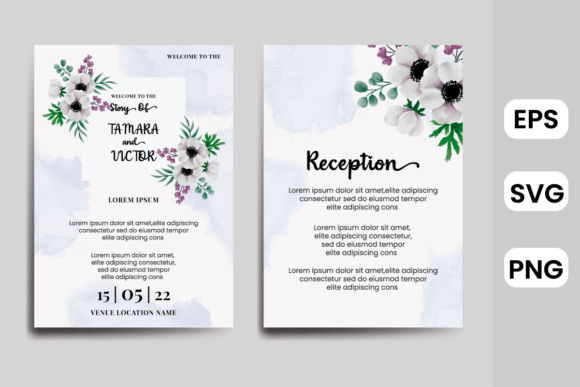 Floral Frame Wedding Invitation Anemone: Graphics for Print Templates