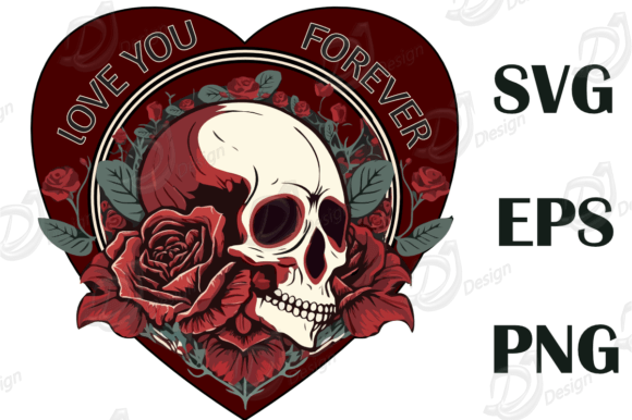Gothic Heart with a Skull and Roses