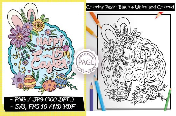 Happy Easter. Coloring Page for Adults