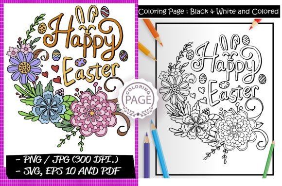 Happy Easter Day. Coloring Page. Graphics and Coloring Pages Amp