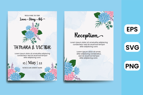 Hydrangea Flower Wedding Invitation SVG: Graphics for Print Templates