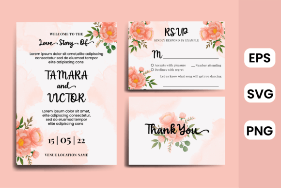 Invitation Card Peony Watercolor Flower Graphics