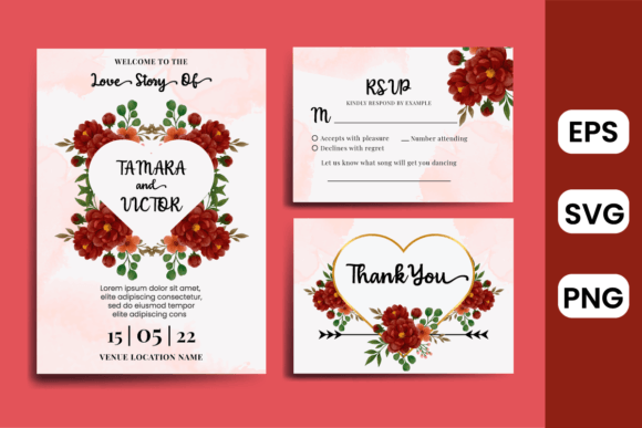 Invitation Peony Watercolor Flower SVG: Graphics for Print Templates
