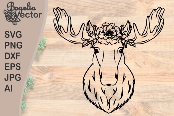 Moose with Floral Crown Graphics & Crafts