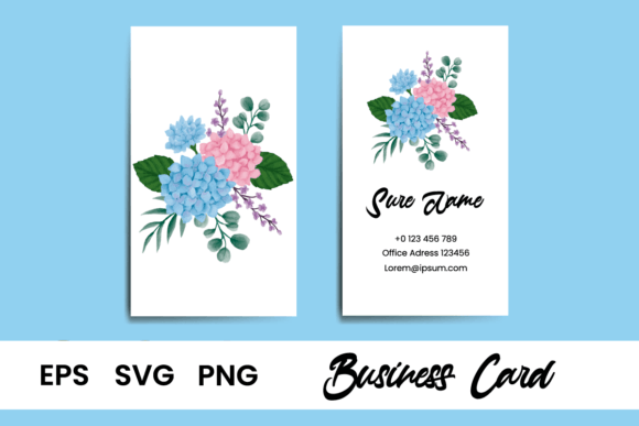Name Card Template Hydrangea Flower SVG: Graphics & Print Templates
