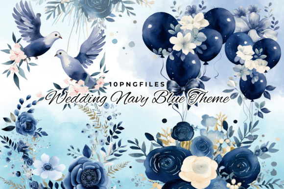 Navy Blue Flowers Wedding Sublimation Graphics