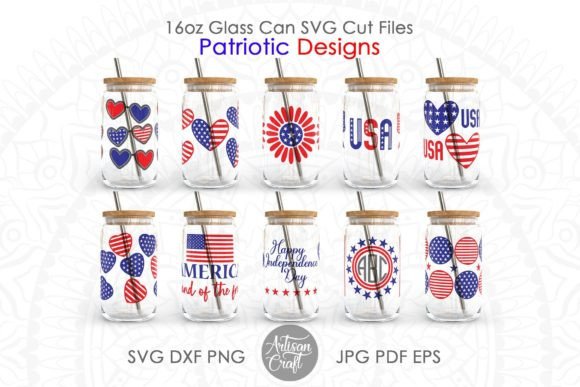 Patriotic Can Glass SVG, 16oz Glass Can