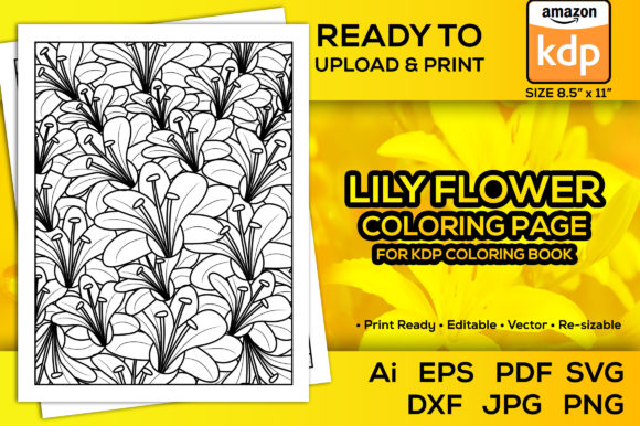 Pink Lily Flower Coloring Pages for Kdp