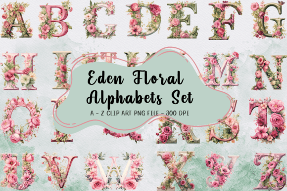 Pink Roses Victorian Flower Alphabets Graphics