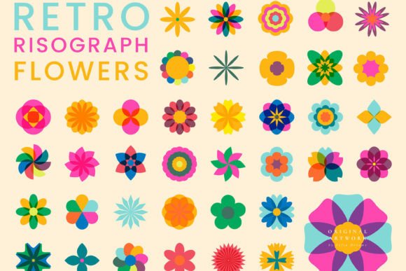 Retro Risograph Geometric Flowers SVG