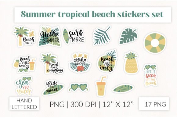 Summer Beach Quotes Stickers Bundle: Graphics for Crafts & Small Business Branding