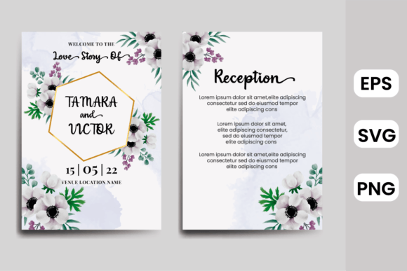 Watercolor Invitation Anemone Flower SVG: Graphics for Print Templates