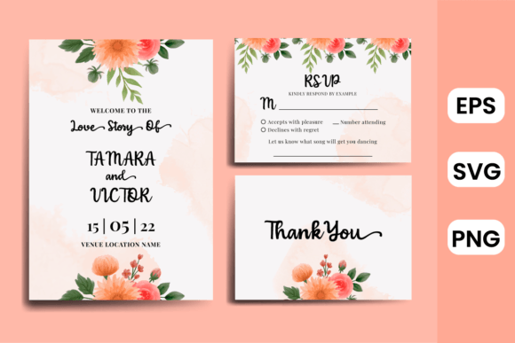 Watercolor Invitation Card Dahlia Flower Graphics