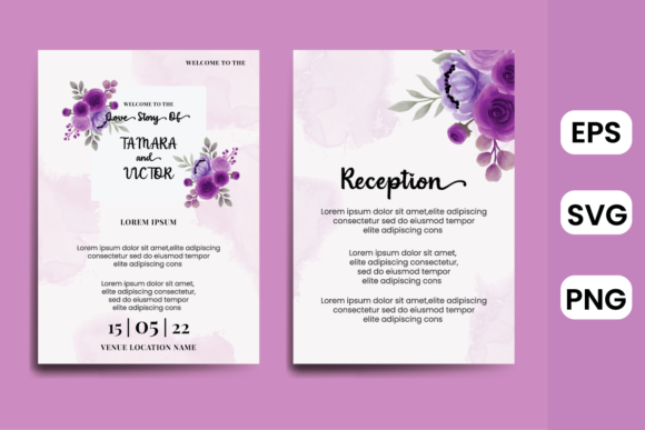 Watercolor Invitation Card Rose Flower Graphics and Print Templates