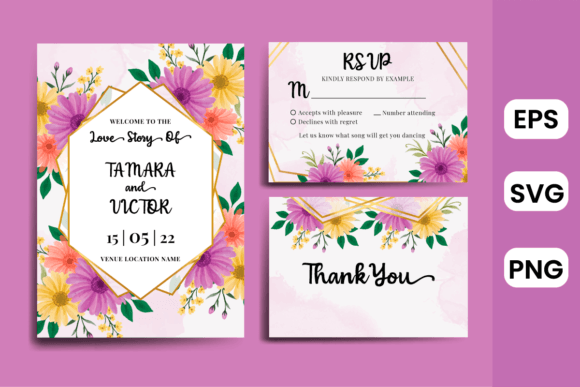 Watercolor Wedding Invitation Daisy