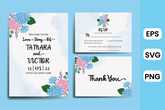 Watercolor Wedding Invitation Hydrangea Graphics