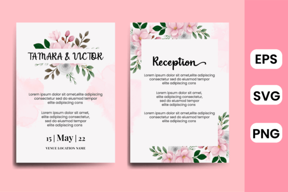 Watercolor Wedding Invitation Magnolia: Graphics and Print Templates