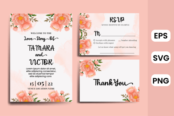 Watercolor Wedding Invitation Peony: Graphics for Print Templates