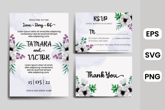 Wedding Invitation Anemone Watercolor: Graphics & Print Templates