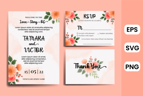 Wedding Invitation Dahlia Flower Frame: Graphics & Print Templates